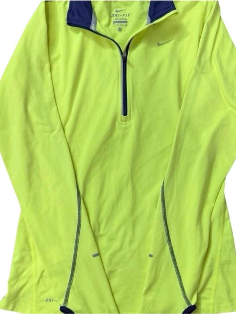 Nike Dri-Fit Running Pullover Womens XS Neon Yellow 1/4 Zip Athletic Long Sleeve